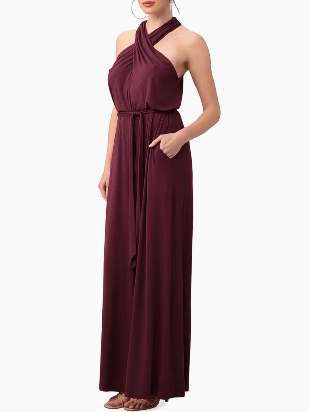 NWT Trina Turk Central Park Burgundy Halter Jumpsuit Size Small